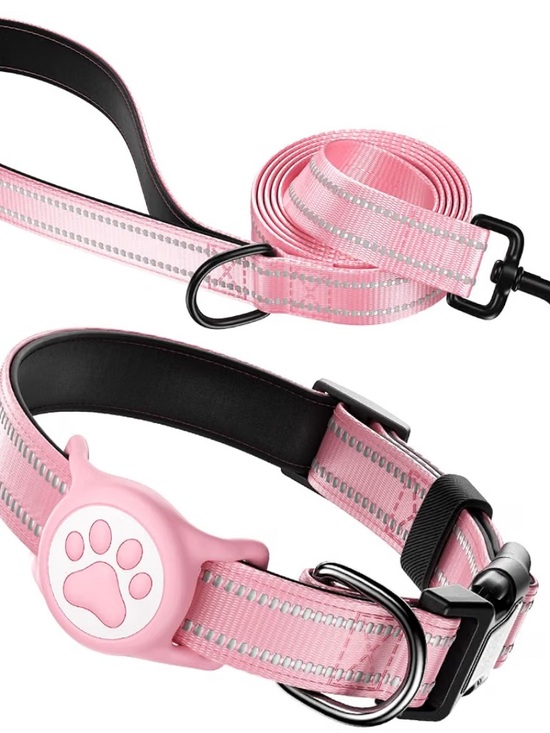 Other - Pink Reflective Dog Collar and Leash Set with AirTag holder NEW